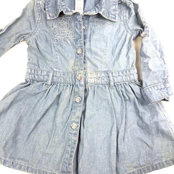 Guess Girls Size 2 Denim Chambray Shirt Dress with Rhinestone Buttons - Picture 3 of 12